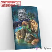 Paint By Numbers Kit Lion Tiger Big Cats Animal Framed Decor Beginner Canvas Oil
