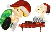 Lighted Schroeder and Snoopy in Santa Hat Peanuts Charlie Brown Christmas Decor