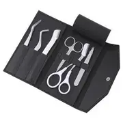 Choyu - Set of 6: Stainless Steel Eyelash Scissors + Razor + Tweezers (Various Designs) Set Of 6 - With Faux Leather Pouch - Black - One Size