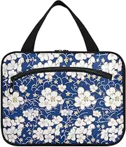 miaozhen Blue-FLOWER and whites hanging bag for women travel with hook, designer essential for ladies bolso viajero para mujer L, Blue-FLOWER and whites, Modern