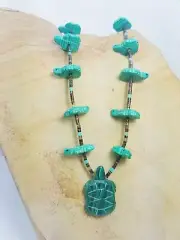 Zuni Fetish Necklace (FN48L) Zuni Malachite Turtle Spirit Fetish Necklace