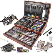 143 Piece Deluxe Art Set in Wooden Box with Handle, Art Supplies for Kids and Adults, Professional Painting & Drawing Tool Set for Artists