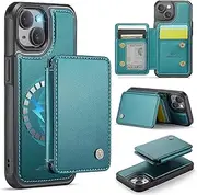 ELEPIK for iPhone 15 Case, Removable Magnetic Wallet Case with Card Holder, Kickstand, [Compatible with MagSafe] [RFID Blocking] Durable PU Leather Phone Case with Wireless Charging, Green