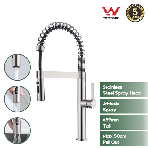 Commercial Kitchen Tap Sink Mixer Tap Brushed Nickel 3-Mode Pull Out/Down Design