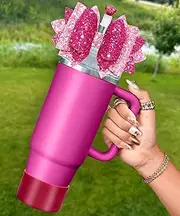 Cup Boot with Straw Cover for Stanley 40 30 oz - Glitter Bow Straw Topper and Diamond Caps with Bottom Protector 3 PCS Sets for Tumbler Accessories