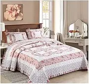 Quilt Set Full/Queen-87x90 King-104x90 White/Pink Patchwork Copper Printing Summer Cotton All Season Bedding Coverlet 3 Piece,1 Quilt 2 Pillow Cases (Color : Pink, Size : 223x229cm/87x90)