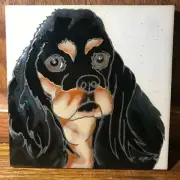 Cocker Spaniel Dog, Black - Hand Painted Tile by Pumpkin Tile - 6 x 6" - D46K T