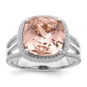 Sterling Silver Cubic Zirconia & Peach Crystal Ring Size 7 for Women 6.43gm