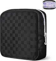 Likesing Period Bag Pouch, Checkerboard Sanitary Napkin Storage Bag for Girls Womens, Portable Sanitary Napkin Period Pad Pouch Bag for Purse, Small Make Up Bags(Black)