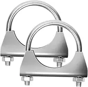 Glarks 2Pcs 304 Stainless Steel Exhaust U-Clamps 50MM (2in) Muffler Exhaust Clamps U-Bolt Clamps Design with Saddle Flange for Exhaust Tail Pipe