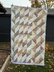 Patchwork Quilt Cream, grey, Neutral Hand Quilted