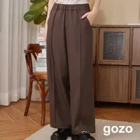 在飛比找momo購物網優惠-【gozo】顯瘦中線鬆緊寬直筒褲(兩色)