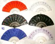 Lot of 6 Glitter Sequined Asian Chinese Japanese Danceing Hand held Folding Fan!