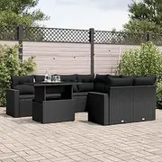 Patio Furniture Sets 9 Piece Garden Sofa Set with Cushions Black Poly Rattan