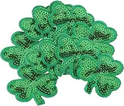 BEBEMOKO 1 Set Shamrock Embroidered Clothes Patches Green Sequin Stickers for DIY Clothing Repair Decoration for St Patrick's Day Accessories