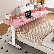 Long Overbed Table Adjustable Heightand Length with Wheels Mobile Computer Desk Standing Workstationdesk Over The Bed for Eating On Bed,A,40 * 210cm