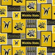 Wichita State WSU Shockers Patchwork Fleece Fabric-Fleece Blanket Fabric