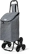 VOUNOT Folding Shopping Trolley on 6 Wheels, Stair Climbing Shopping Cart, Grocery Trolley, Oxford Grey