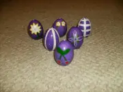 NEW SET OF 6 PURPLE EASTER EGG SHAPED CANDLES REGULAR EGG SIZE