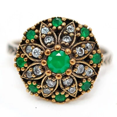 Ottoman Empire Style 1CT Treated Emerald 925 Sterling Silver Ring Sz 7 HB2-5