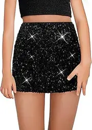 [Haloumoning] Girls Sequin Skirt High Waisted Mini Skirts Sparkle Glitter Party Skirts 5-14 Years