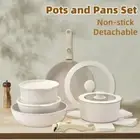 Non Stick Kitchen Cookware Set Removable Handle Frying Pan Saucepan Oven Safe