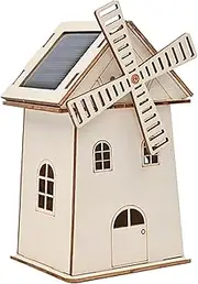 Windmill House - Solar Powered Houses | Solars Model Construction Craft Kit | STEM Toys Learning Games, Creative Wooden Decor Ornament for School Cabinet Exhibitions Living Room (8.3x7x14cm/3.27x2.76
