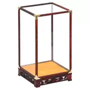 Rosewood Trim Base Display Case Transparent Glass Doll Art Jewelry Dust Cover
