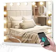 Viviendo Hollywood Lighting Mirror, Vanity Mirror with Bluebooth Speaker, Makeup Mirror with 15 Dimmable Bulbs for Bedroom/Dressing Room, Tabletop or Wall-Mounted, USB & Type-C Charging Port, White