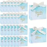 VGOODALL Thank You Gift Bags, Light Blue Party Favor Bags with Gold Lettering and Bow Ribbon, 24 Pack, for Wedding Bridal Baby Shower Birthday