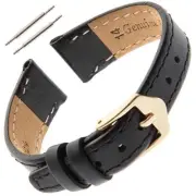 Ladies 8-14mm Stitched 13 millimeter end width Black, Gold-Tone Buckle
