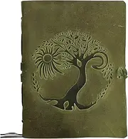 Leather Journal for women and men embossed 8 x 6 inch Handmade Lined craft paper tree of life sun and moon notebook writing notepad book of shadows journal