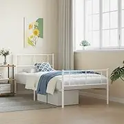 Bedroom Furniture Metal Bed Frame Without Mattress with Footboard White 107x203 cm King Single