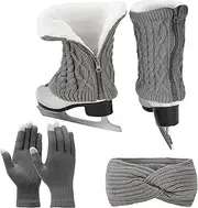 [Erogeen] Figure Skating Leg Warmers Gloves Headband Set Fleece Zipper Skating Leg Warmers Socks Ice Skating Accessories Equipment
