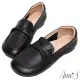 【Ann’S】Ann’S寬楦大容量-真皮軟牛皮 麵包鞋 彈力平底鞋(黑)