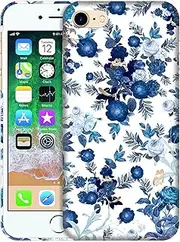 GlamCase Compatible with iPhone SE 3 2022 / SE 2 2020/7 / 8 - Blue Floral Pattern Printed Slim & Sleek Cute Plastic Hard Protective Designer Back Case/Cover for iPhone SE 3 / SE 2/7 / 8
