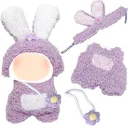 Doll Clothes Compatible with Labubu 17cm Plush Dolls，Purple Sweet Doll Clothes Accessories Set with 1 Checkered Bow Strap Dress 1 Hat 1 Bow Hair Clip 1 Ice Cream Decoration for Girls Birthday, No Doll