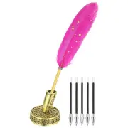 Feather Ballpoint Pens Bulk, Metal Holder Writing Pens with 5Pcs Refill, Pink