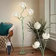 Vintage Flower Floor Lamp 3 Heads Tall Standing Lamp Cute Floral Lamp with Acrylic Shade Flexible Gooseneck Corner Reading Light with Foot Switch Lily of The Valley Lamp for Home Bedroom Office