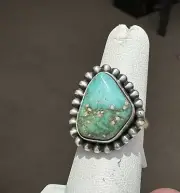 Lt Blue Royston Turquoise Sterling Silver Ring, Navajo, Scott Skeets sz 5