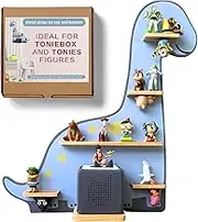 BigStep Large Magnetic Shelf for Toniebox, and Tonies Figures - Metal Strips on Top and Bottom to Hold Tonie Characters and Other Tonies Accessories - Use as Wall Shelf or Free Standing - Dinosaur