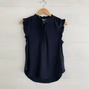 NWT DKNY Suits - Navy blue stretch ruffled sleeveless pie crust collar top, M
