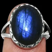 Premium Quality Blue Fire Labradorite - Madagascar 925 Silver Ring s.8 R-1074