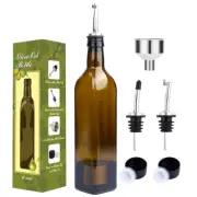 Glass Olive Oil Bottle Dispenser Spouts Removable Corks Caps Funnel Pourers Cook