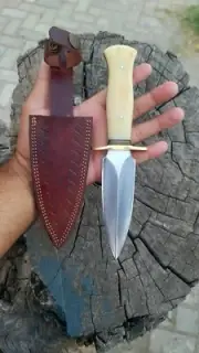 Handmade Stainless Dagger Knife with Bone Handle and Free Leather Sheath
