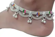 Anklet Silver Plated Ankle Chain Bracelet Wedding Payal Indian Anklets 1 Pair
