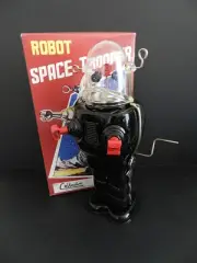 Robot Space Trooper Retro (Tin/Clockwork) . Black. Stands 25cm High. MiB