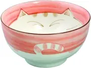 Pink 5 inch Porcelain Soup Bowl Maneki Neko Lucky Cat Made in Japan 2483