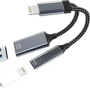Lightning USB OTG Adapter(2 in 1)for iPhone 14 13 12 Pro Max for Apple Charging Cable Splitter Dual Port USB-A Card Reader Flash Drive Keyboard Mouse Adaptor Camera Transfer Dongle for iPad Converter
