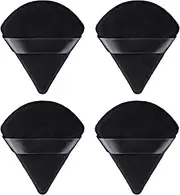 4Pcs Puff Pure Cotton Face Soft Triangle Wedge Makeup Pad for Loose Mineral Body Powder, Black, Velour Sponge Makeup Tool (Black, One size)